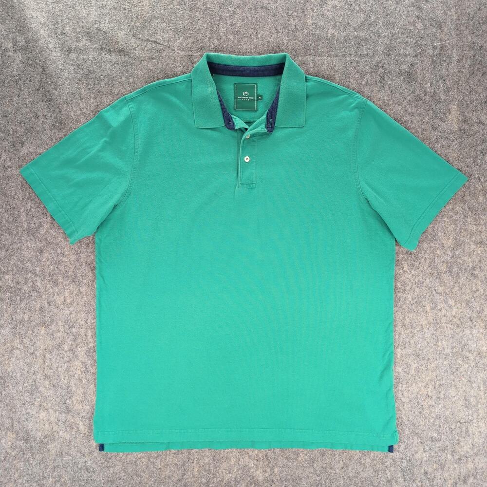 Southern Tide Polo Shirt Mens XL Green Pima Cotton Club Logo Stretch Casual